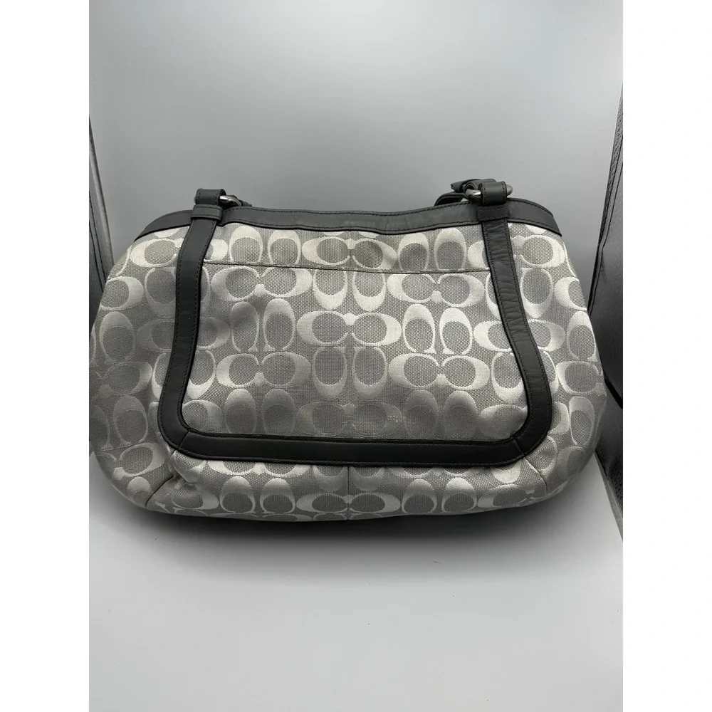 Coach‎ F14931 Signature Stripe Crossbody Bag Black Gray Canvas Leather 2010